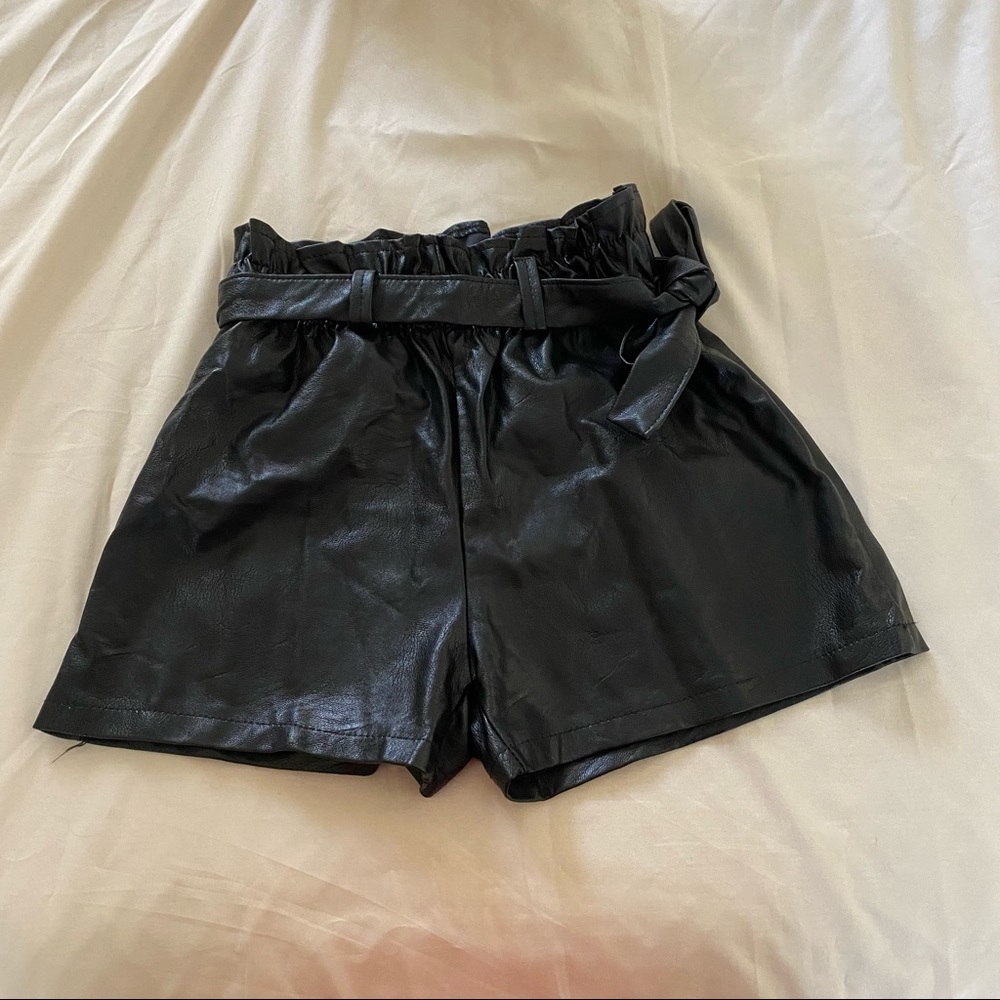 Boohoo Faux Leather Paperbag Waist Shorts